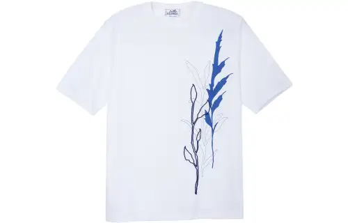 HERMES T Shirts Men's White Crew Neck Moderate Straight Fit