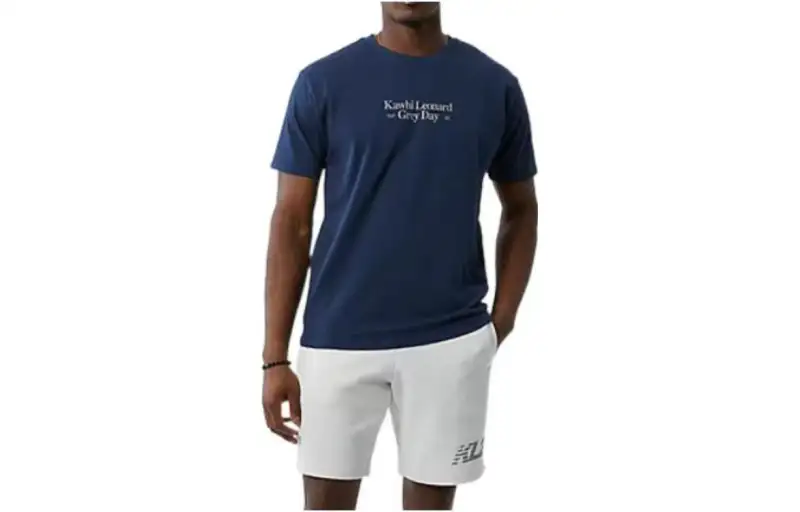 New Balance T Shirts Men's Dark Blue Crew Neck Moderate Straight Fit