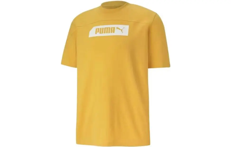 PUMA T-Shirts Men's Yellow Crew Neck Moderate Straight Fit