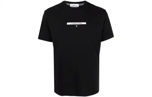 STONE ISLAND T Shirts Men's Black Crew Neck Moderate Straight Fit