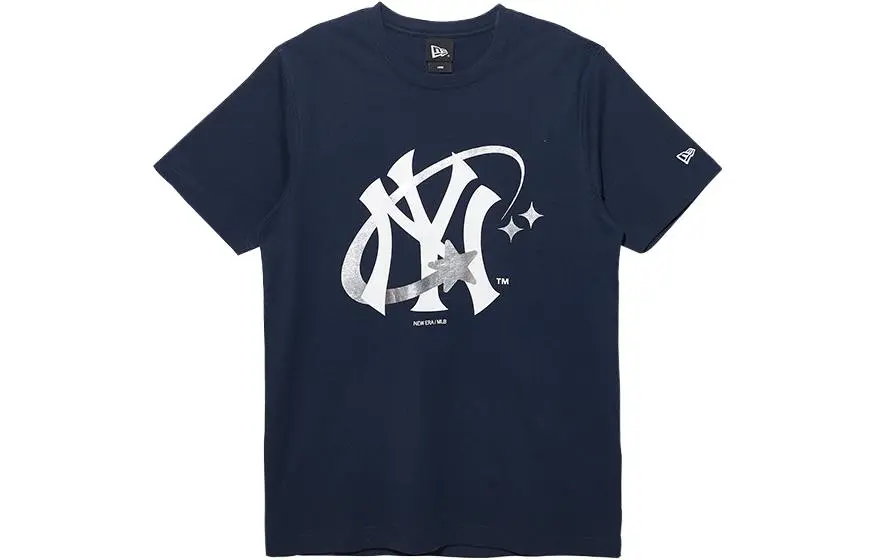 New Era T-Shirts Unisex Navy Blue Crew Neck Moderate Straight Fit