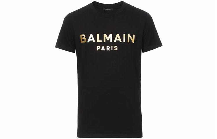 Мужская футболка BALMAIN с золотым логотипом (черная)