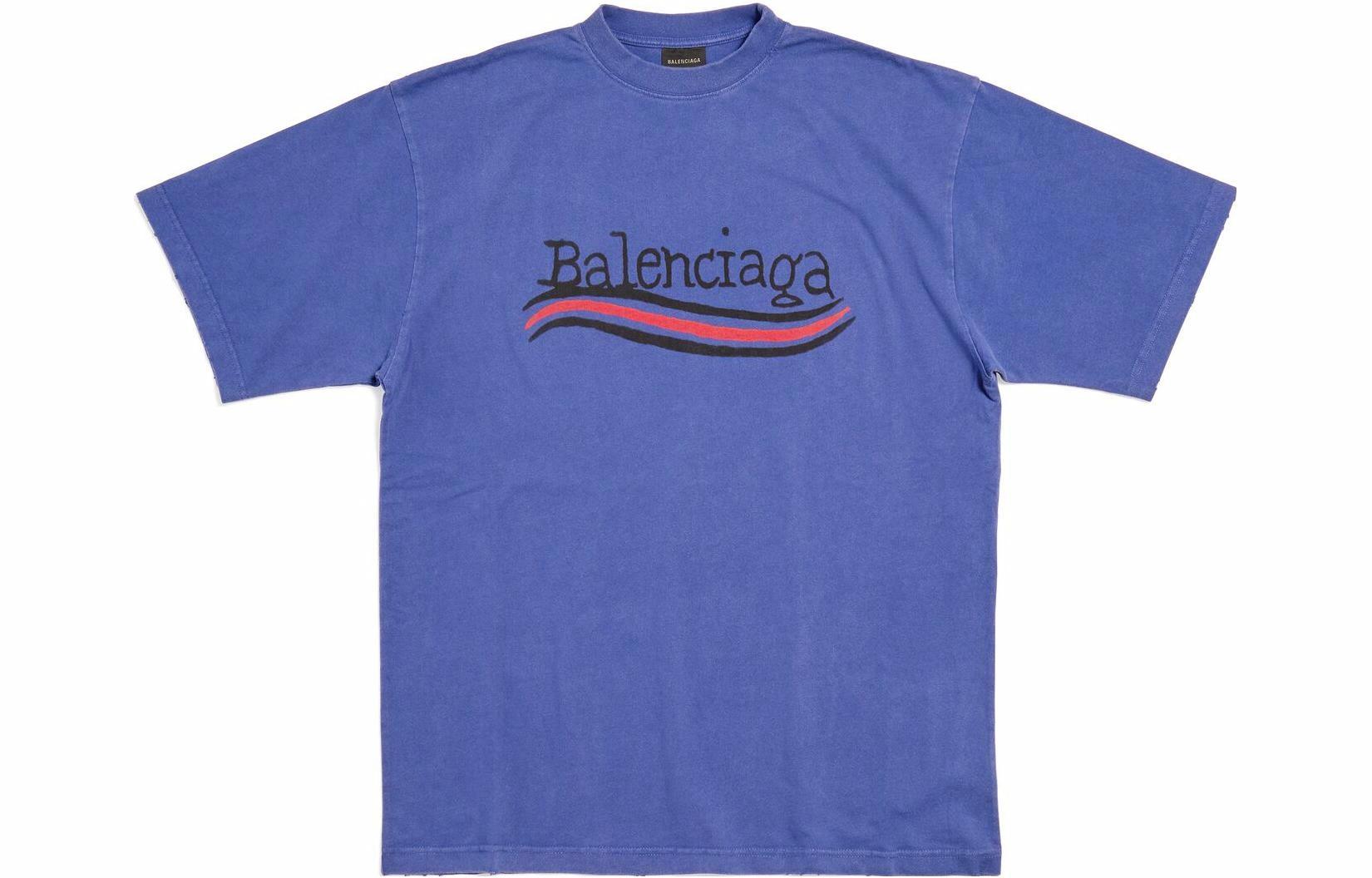 Мужская футболка Balenciaga SS23 LogoT (темно-синяя)