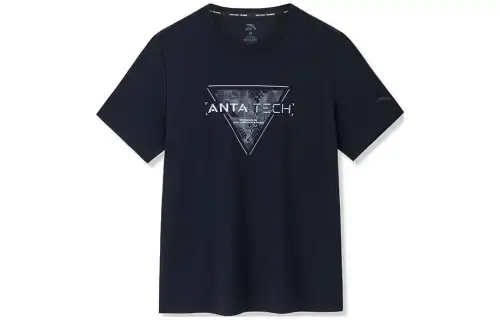 ANTA T Shirts Men's Black Crew Neck Moderate Straight Fit