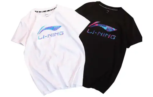 Li Ning T Shirts Men's 2 Pack Black+White Crew Neck Moderate Straight Fit
