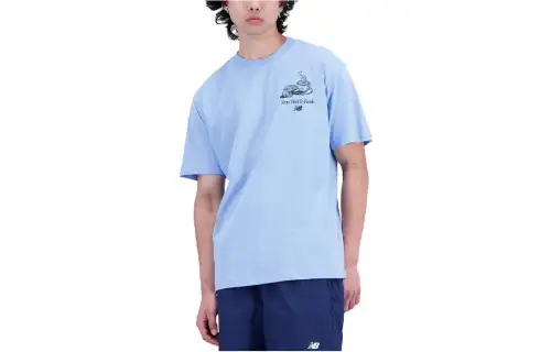 New Balance T Shirts Men's Blue Crew Neck Moderate Straight Fit