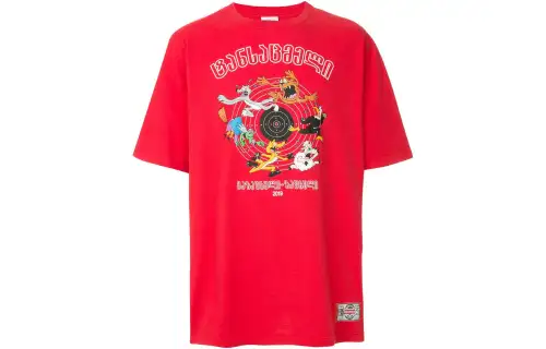 Vetements T Shirts Men's Red Crew Neck Moderate Straight Fit