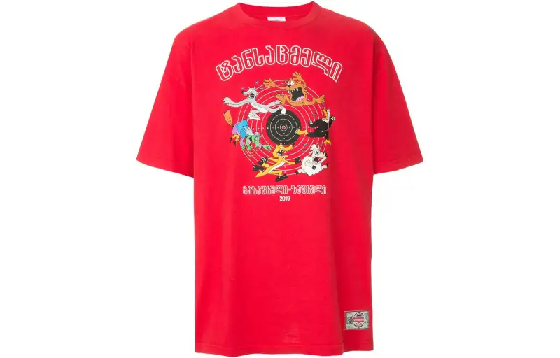Vetements T Shirts Men's Red Crew Neck Moderate Straight Fit