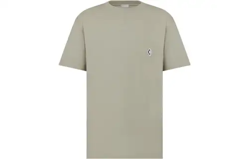 DIOR T Shirts Men's Green Crew Neck Moderate Straight Fit