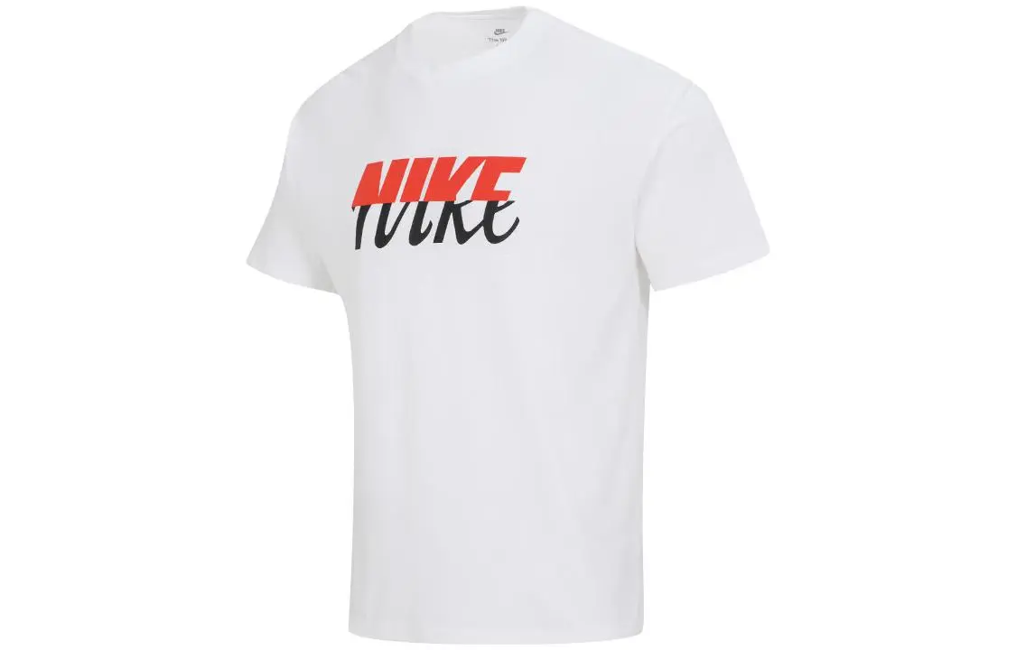 Nike T-Shirts Men's White Crew Neck Moderate Straight Fit