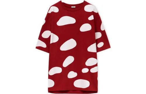 LOEWE T Shirts Men's Dark Raspberry Red Crew Neck Moderate Straight Fit