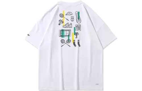 Li Ning Badminton Collection T Shirts Men's Standard White Crew Neck Moderate Straight Fit