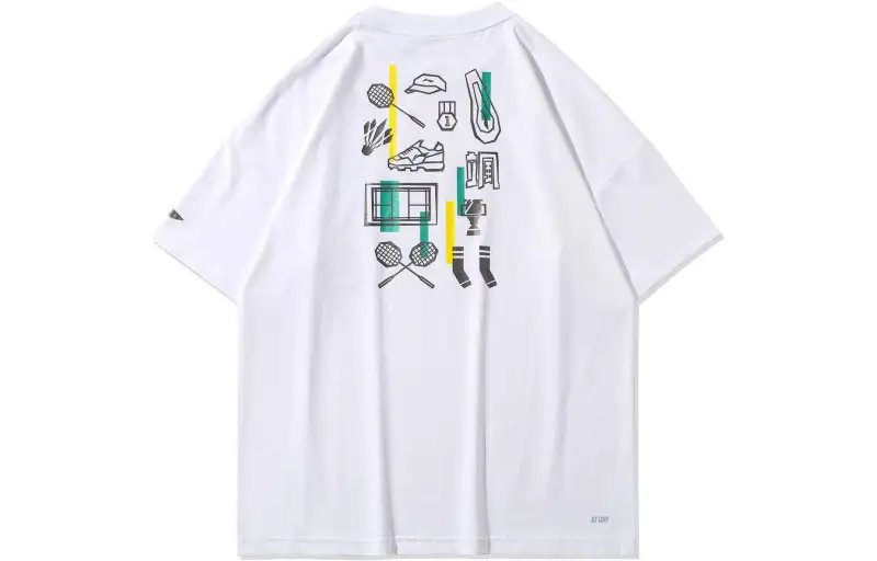 Li Ning Badminton Collection T Shirts Men's Standard White Crew Neck Moderate Straight Fit