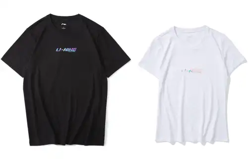 Li Ning T Shirts Unisex 2 Pack Black+White Crew Neck Moderate Straight Fit
