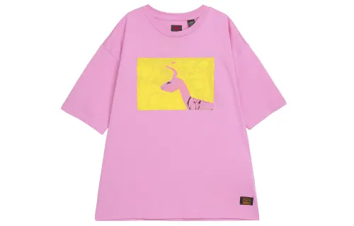 Fuchsia T-shirt with a round collar for men and women, print