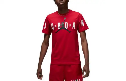 Jordan T Shirts Men's Gym Red Crew Neck Moderate Straight Fit