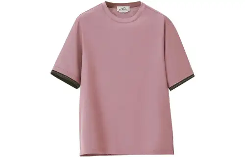 HERMES T Shirts Men's Pink Crew Neck Moderate Straight Fit
