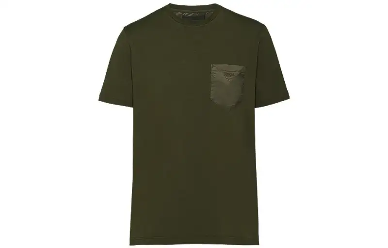 PRADA T Shirts Men's Army Green Crew Neck Moderate Straight Fit