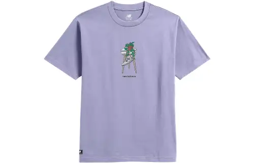 New Balance T Shirts Men's Light Purple Crew Neck Moderate Straight Fit