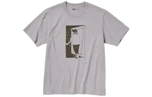 UNIQLO T Shirts Unisex Gray Crew Neck Moderate Straight Fit