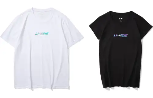 Li Ning T Shirts Unisex 2 Pack White+Black Crew Neck Moderate Straight Fit