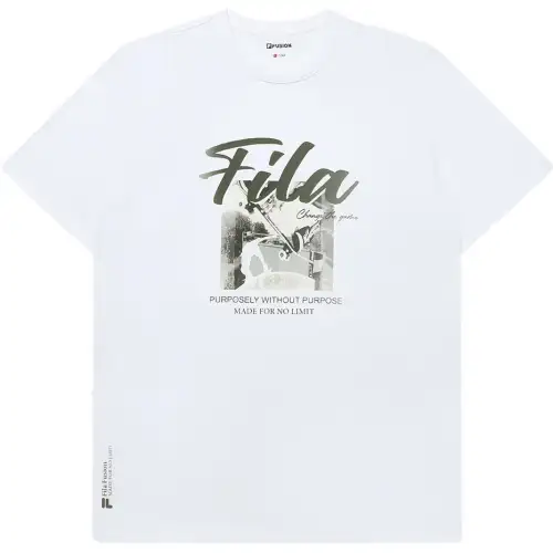 FILA FUSION T Shirts Men's White Crew Neck Moderate Straight Fit