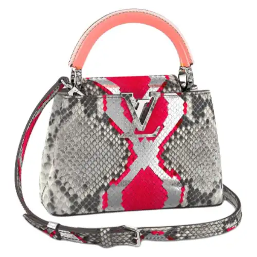 LOUIS VUITTON Capucines Python Skin Kapsyn Shoulder Bag, Crossbody Bag, Handbag Mini Women's Silver/Red
