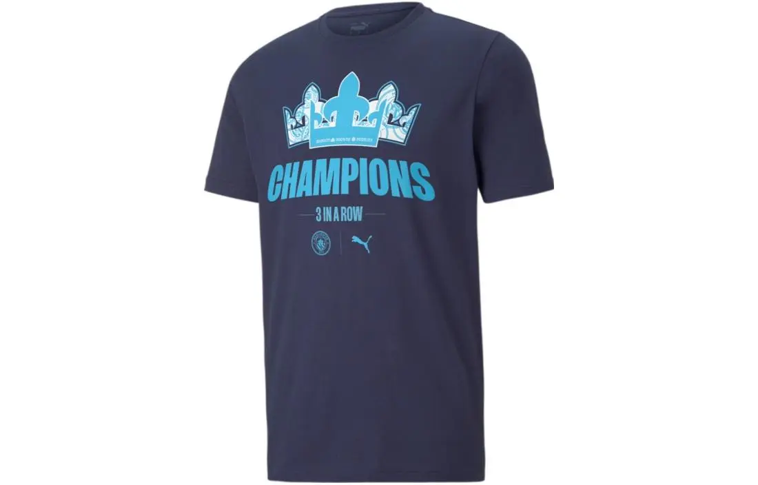 PUMA T-Shirts Men's Marine Blue Crew Neck Moderate Straight Fit