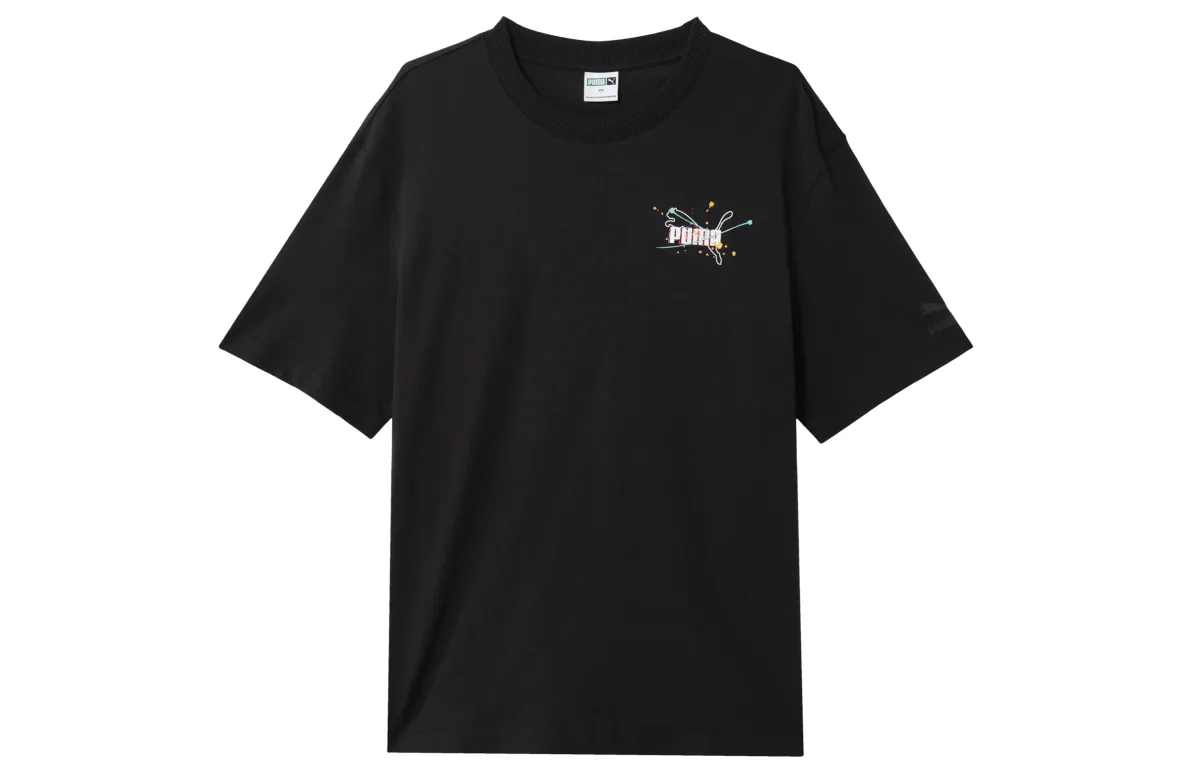PUMA T-Shirts Men's Black Crew Neck Moderate Straight Fit