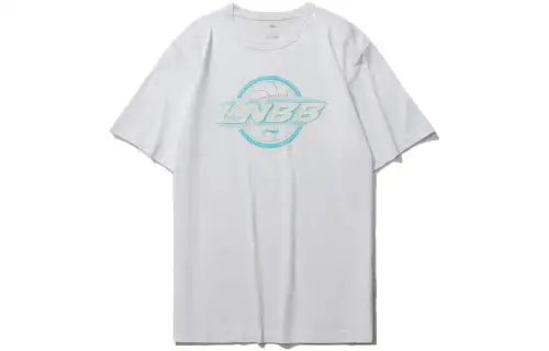 Li Ning Sports Basketball Collection T Shirts Men's White Crew Neck Moderate Straight Fit