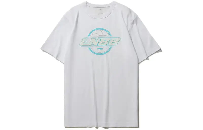 Li Ning Sports Basketball Collection T Shirts Men's White Crew Neck Moderate Straight Fit