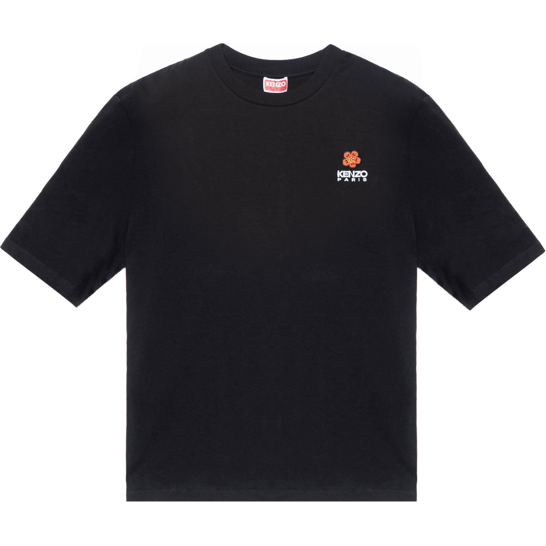 KENZO БОКЕ цветочная серия слово Материнская печать круглый воротник хлопок качество короткий рукав Футболка мужской стиль черный