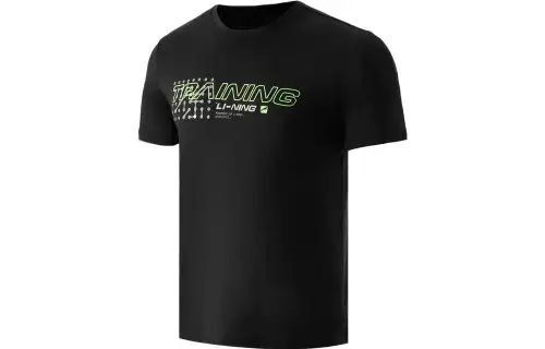 Li Ning T Shirts Men's Black Crew Neck Moderate Straight Fit