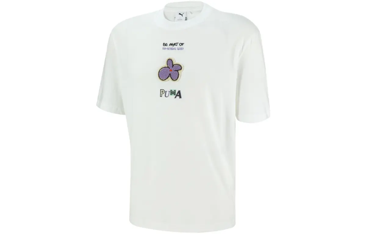 PUMA T-Shirts Unisex White Crew Neck Moderate Straight Fit