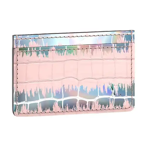 LOUIS VUITTON Crocodile Leather Card Holder Women's Pink Silver