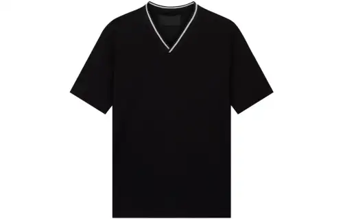 PRADA T Shirts Men's Black V Neck Moderate Straight Fit