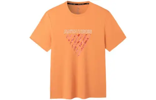ANTA T Shirts Men's Orange Crew Neck Moderate Straight Fit