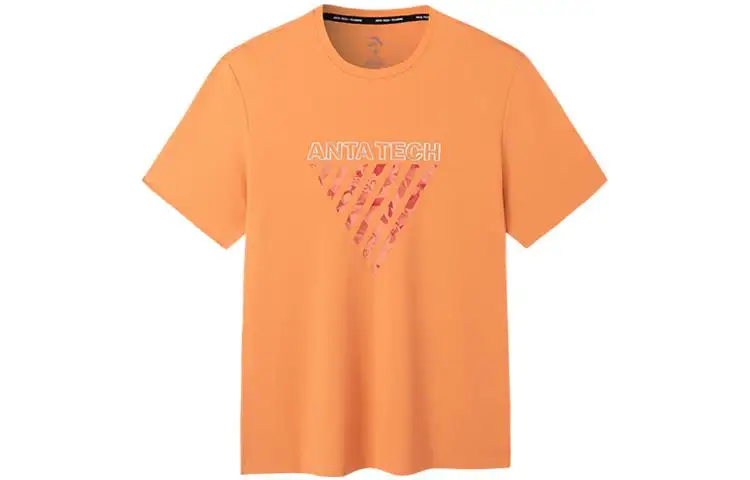ANTA T Shirts Men's Orange Crew Neck Moderate Straight Fit