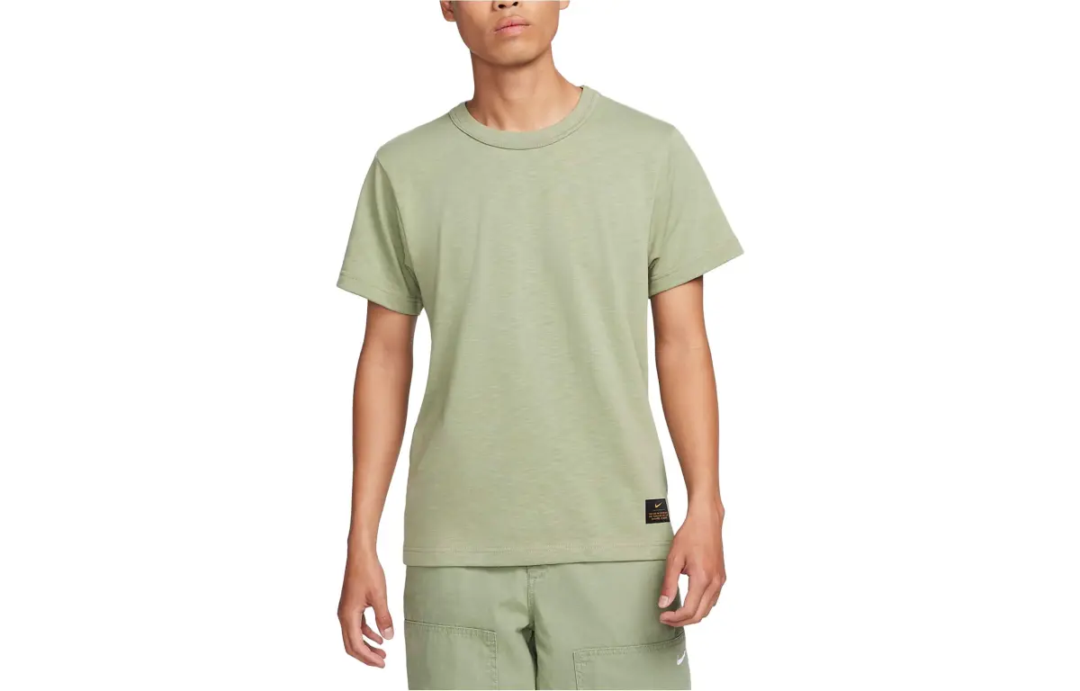 Nike T-Shirts Men's Oil Green Crew Neck Moderate Straight Fit