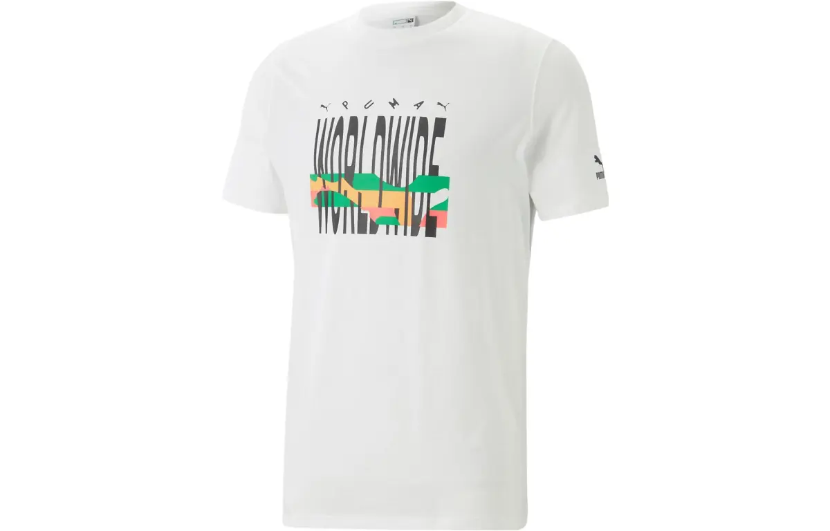 PUMA T-Shirts Unisex White Crew Neck Moderate Straight Fit