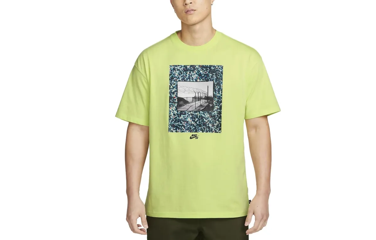 Nike T-Shirts Men's Light Lemon Crew Neck Moderate Straight Fit