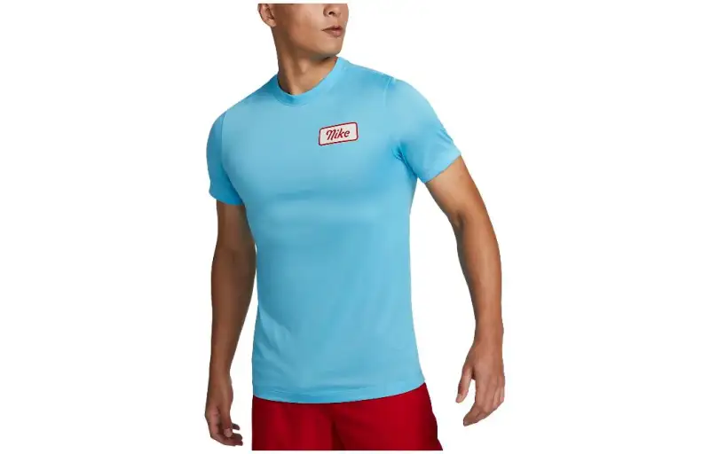 Nike T Shirts Men's Sky Blue Crew Neck Moderate Straight Fit