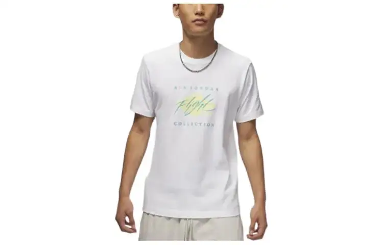Jordan T Shirts Men's White Crew Neck Moderate Straight Fit