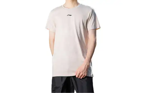 Li Ning Sports Life Collection T Shirts Men's Oat Gray Crew Neck Moderate Straight Fit