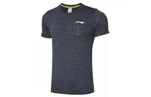 Li Ning Running Collection T Shirts Men's Black Heather Gray Crew Neck Moderate Straight Fit