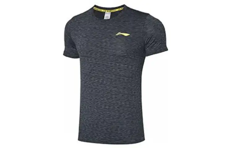 Li Ning Running Collection T Shirts Men's Black Heather Gray Crew Neck Moderate Straight Fit