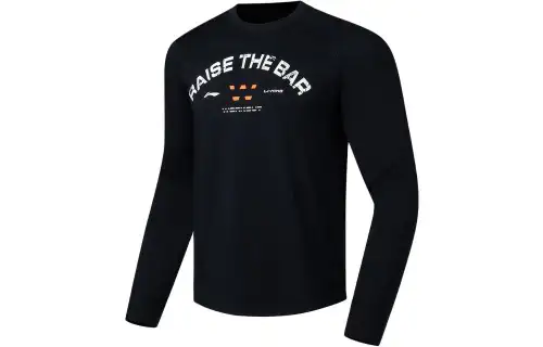 Li Ning Fitness Series T Shirts Men's Black Crew Neck Moderate Straight Fit