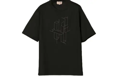 HERMES T Shirts Men's Black Crew Neck Moderate Straight Fit