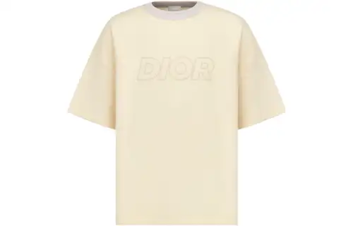 DIOR T Shirts Men's Ecru Crew Neck Moderate Straight Fit