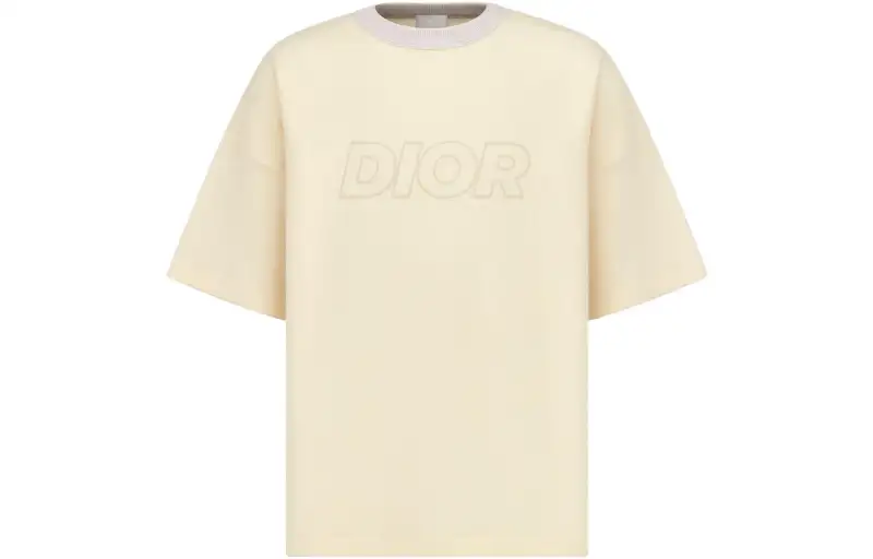 DIOR T Shirts Men's Ecru Crew Neck Moderate Straight Fit